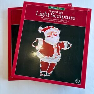 Holiday Time Set of 2 Vintage 18" Light Up Santa Indoor Window Display Christmas